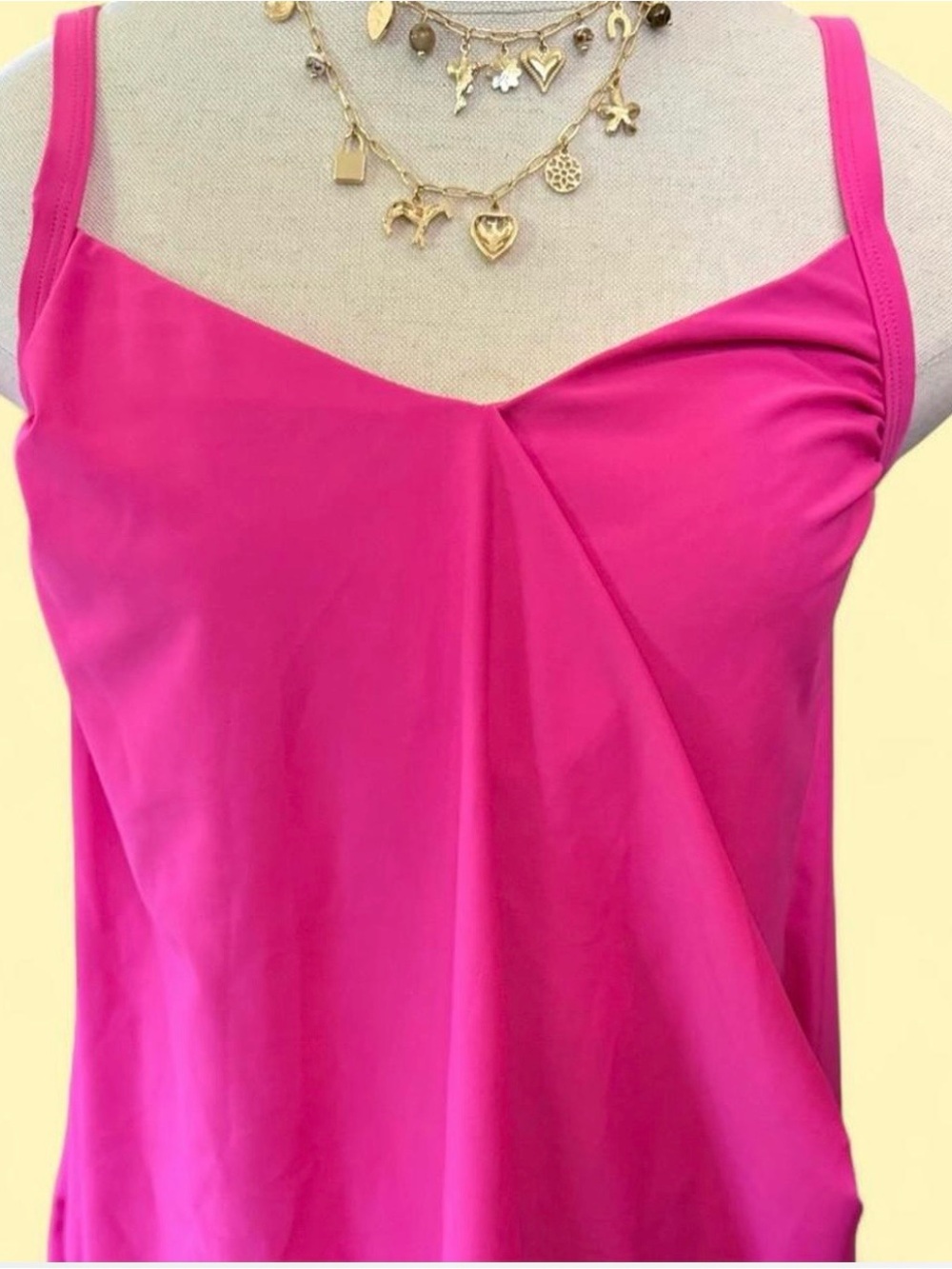 Sleek V-Neck Pink Tankini Top Swimsuit Top